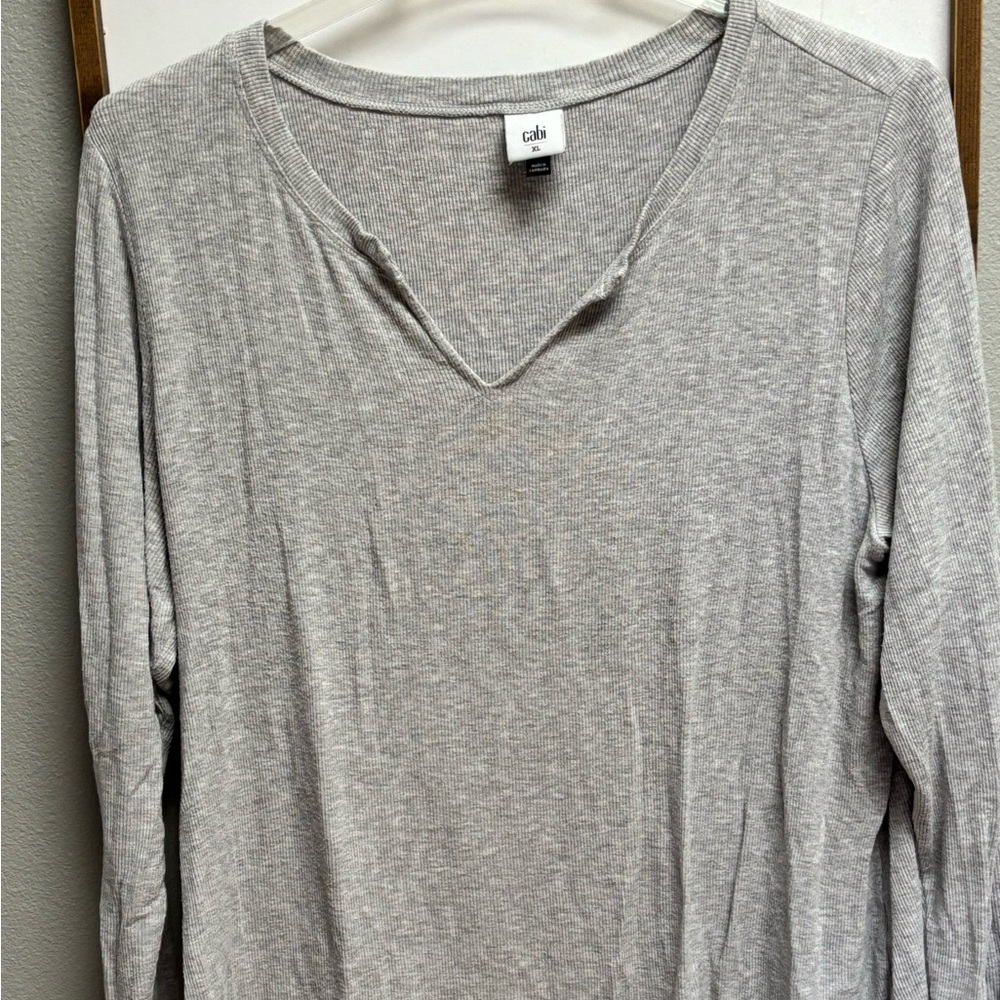 Cabi soft long sleeve grey knit top.